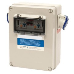 Afgezekerde aansluitkast met mini kWh meters en 2 x CEE aansl.