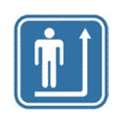 Pictogramsticker Man+pijl, blauw/wit, 120x120mm