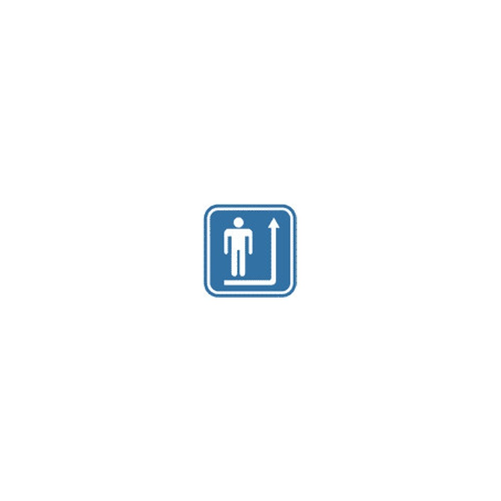 Pictogramsticker Man+pijl, blauw/wit, 120x120mm